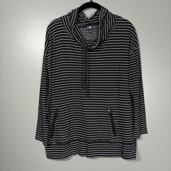 Cable & Gauge Women's Black & White Striped Tunnel Neck Sweatshirt - Size Medium - Picture 1 of 6
